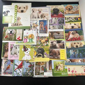 Mixed Lot of 35 Greeting Cards w/ Envelope Dogs Puppies Cats Kittens and Birds